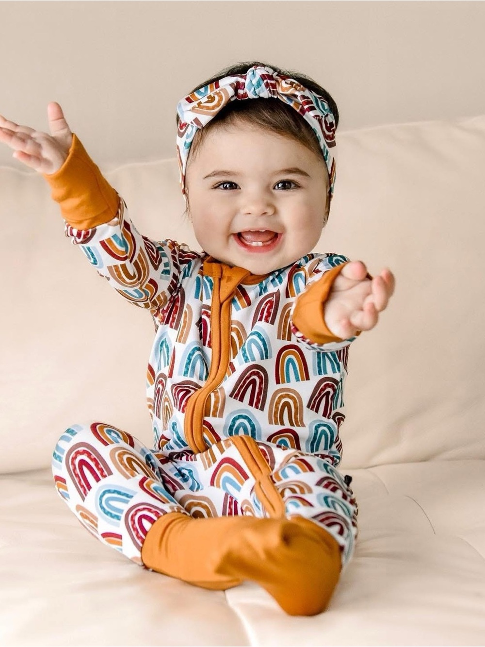 🌈✨ Millie + Roo Boho Rainbow Bamboo Zip Romper – Size 12/18 Months | EC ✨🌈